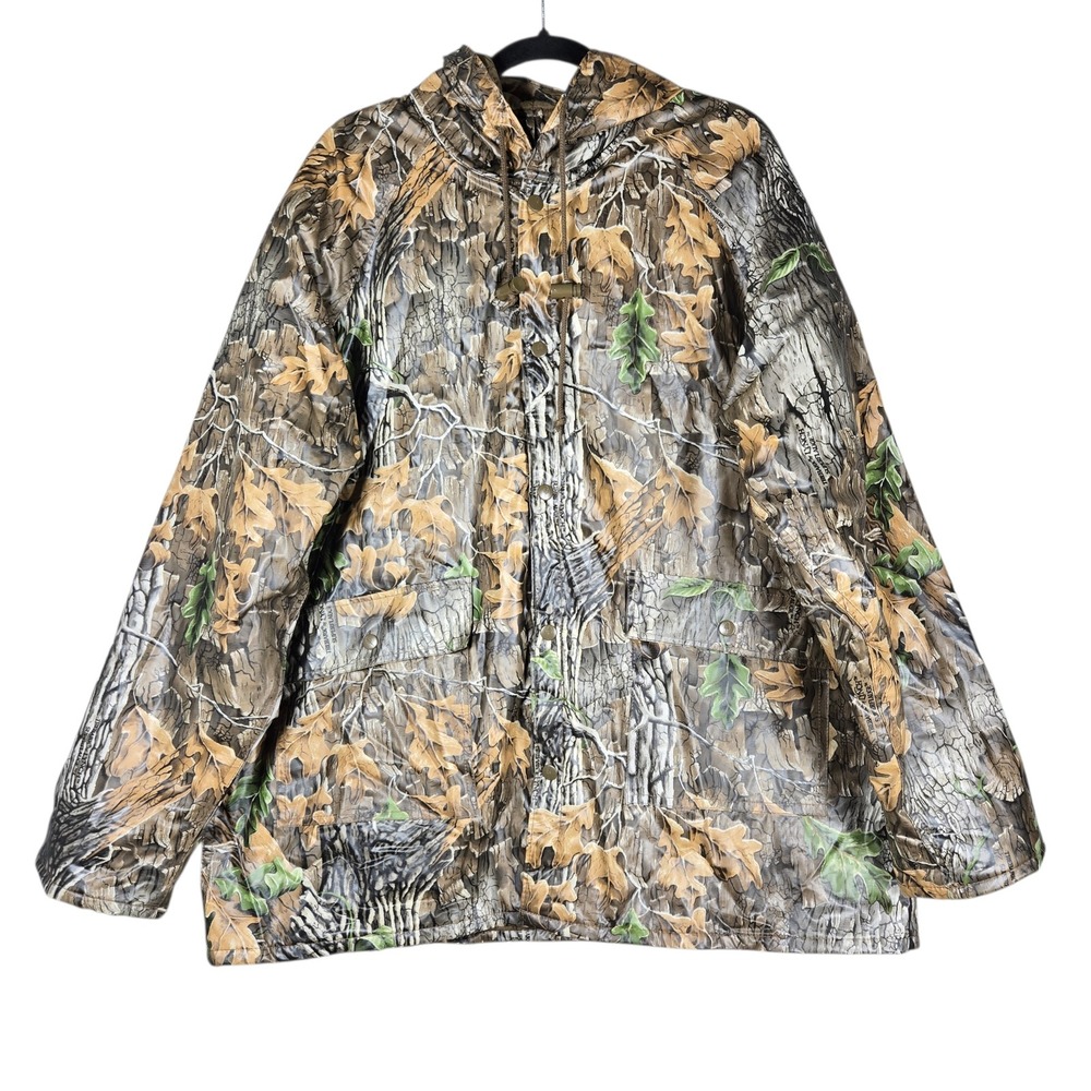 Cedar Key Camo Rain Jacket Mens L Trebark Superflauge PVC Insulated Hunting